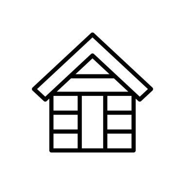 İnce çizgi şeklinde ahşap kulübe ikonu. Vektör illüstrasyon grafik tasarımı