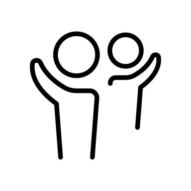 İnsanlar el ikonunu ince çizgi şeklinde kaldırdı. Vektör illüstrasyon grafik tasarımı