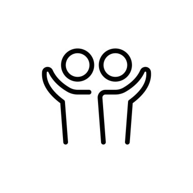 İnsanlar el ikonunu ince çizgi şeklinde kaldırdı. Vektör illüstrasyon grafik tasarımı