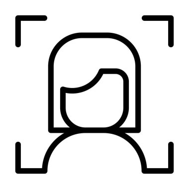 İnce çizgi şeklinde yüz tanıma simgesi. Vektör illüstrasyon grafik tasarımı