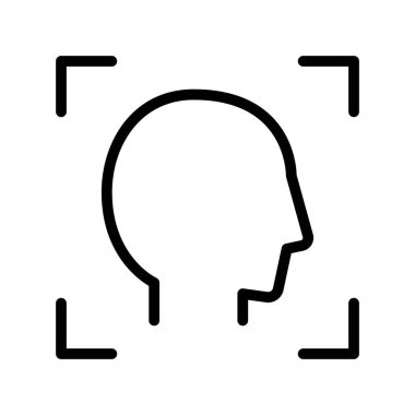 İnce çizgi şeklinde yüz tanıma simgesi. Vektör illüstrasyon grafik tasarımı