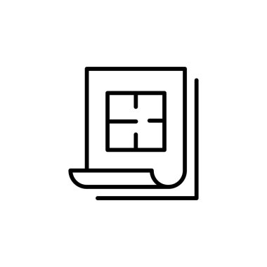 Kat planı simgesi ince çizgi şeklinde. Vektör illüstrasyon grafik tasarımı