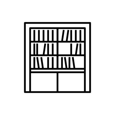 İnce çizgi biçiminde kitaplık simgesi. Vektör illüstrasyon grafik tasarımı