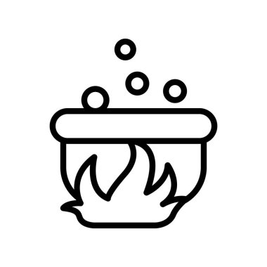 İnce çizgi şeklinde cadı kazanı simgesi. Vektör illüstrasyon grafik tasarımı