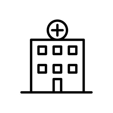 Hastane ikonu ince çizgi şeklinde. Vektör illüstrasyon grafik tasarımı
