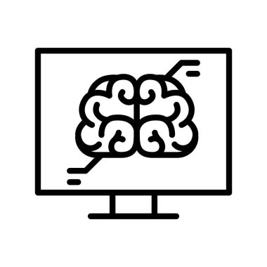 Beyin taraması, ince çizgi şeklinde MRI ikonu. Vektör illüstrasyon grafik tasarımı