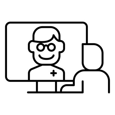 Çevrimiçi Doktor simgesi ince çizgi şeklinde. Vektör illüstrasyon grafik tasarımı