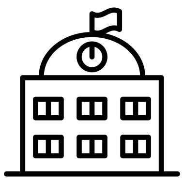 İnce çizgi şeklinde bir okul binası ikonu. Vektör illüstrasyon grafik tasarımı