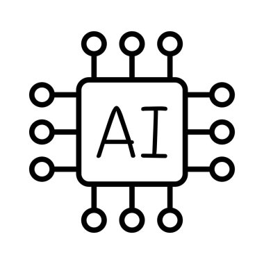 İnce çizgi şeklinde yapay zeka çipi simgesi. Vektör illüstrasyon grafik tasarımı