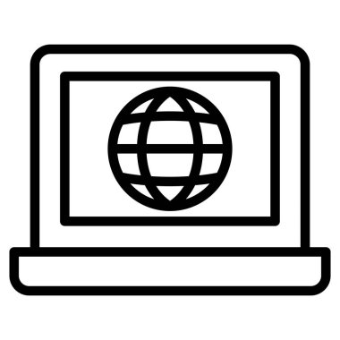 İnce çizgi şeklinde dizüstü bilgisayar simgesi. Vektör illüstrasyon grafik tasarımı