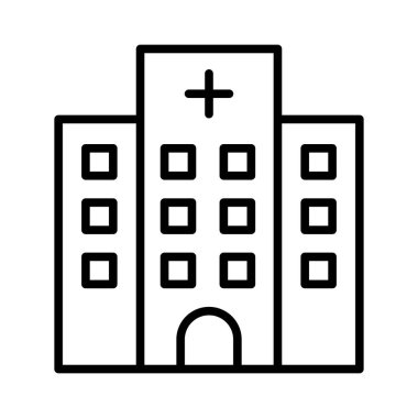 Hastane ikonu ince çizgi şeklinde. Vektör illüstrasyon grafik tasarımı
