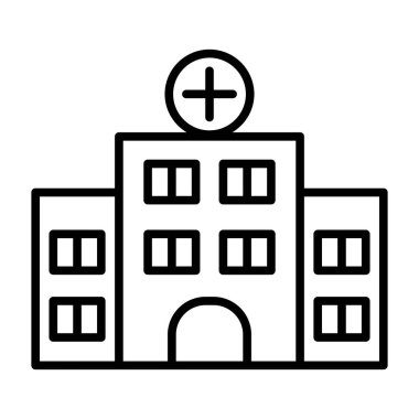 Hastane ikonu ince çizgi şeklinde. Vektör illüstrasyon grafik tasarımı