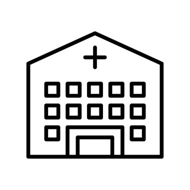 Hastane ikonu ince çizgi şeklinde. Vektör illüstrasyon grafik tasarımı