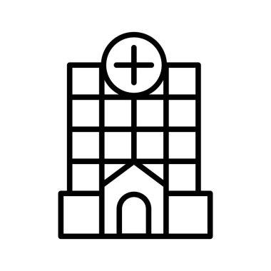 Hastane ikonu ince çizgi şeklinde. Vektör illüstrasyon grafik tasarımı