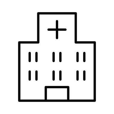 Hastane ikonu ince çizgi şeklinde. Vektör illüstrasyon grafik tasarımı