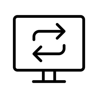 Veri aktarım simgesi ince çizgi biçiminde. Vektör illüstrasyon grafik tasarımı