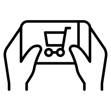 İnce çizgi şeklinde çevrimiçi simge alışverişi. Vektör illüstrasyon grafik tasarımı