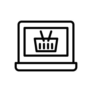 İnce çizgi şeklinde çevrimiçi simge alışverişi. Vektör illüstrasyon grafik tasarımı