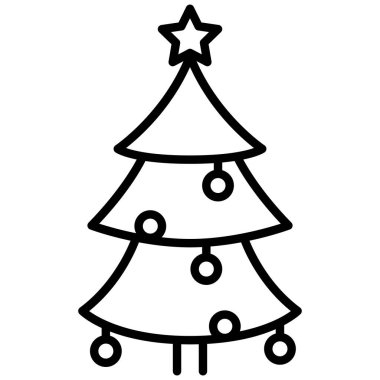 İnce çizgi şeklinde bir Noel ağacı ikonu. Vektör illüstrasyon grafik tasarımı