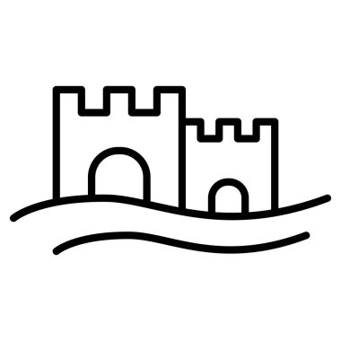 İnce çizgi şeklinde kum kalesi simgesi. Vektör illüstrasyon grafik tasarımı