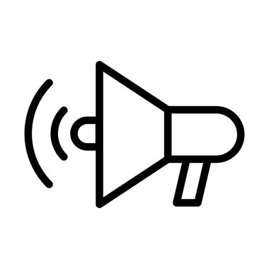 Duyuru, ince çizgi şeklinde megafon ikonu. Vektör illüstrasyon grafik tasarımı