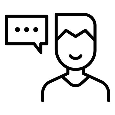 Adam ince çizgi şeklinde ikon konuşuyor. Vektör illüstrasyon grafik tasarımı