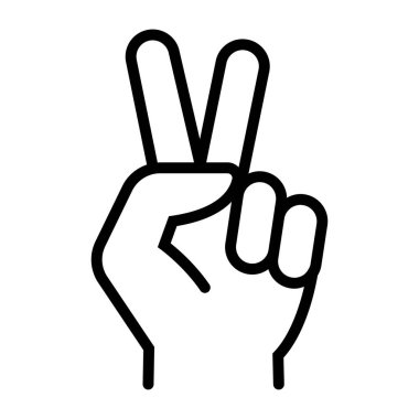 El, zafer işareti simgesini ince çizgi şeklinde gösteriyor. Vektör illüstrasyon grafik tasarımı