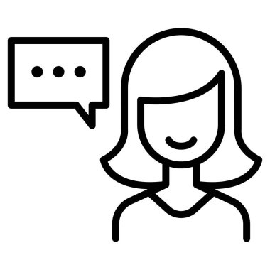 İnce çizgi şeklinde konuşan kadın. Vektör illüstrasyon grafik tasarımı