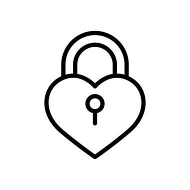 Kalp kilidi simgesi ince çizgi şeklinde. Vektör illüstrasyon grafik tasarımı