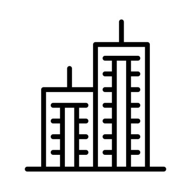Ofis binası ikonu ince çizgi şeklinde. Vektör illüstrasyon grafik tasarımı