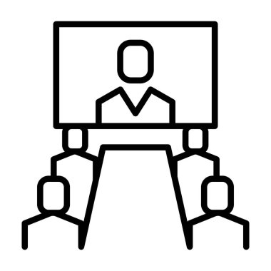 İnce çizgi biçimli Vektör grafik tasarımı ile konferans, toplantı, seminer simgesi