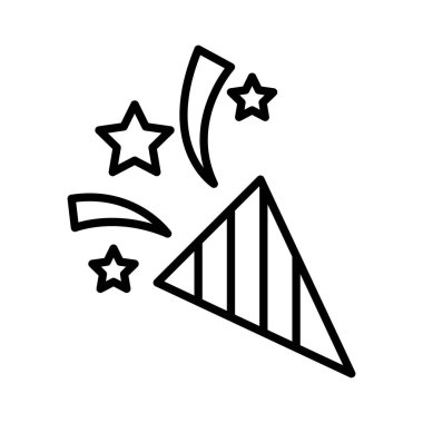 İnce çizgi biçiminde parti popper simgesi çizimi grafiksel tasarımı