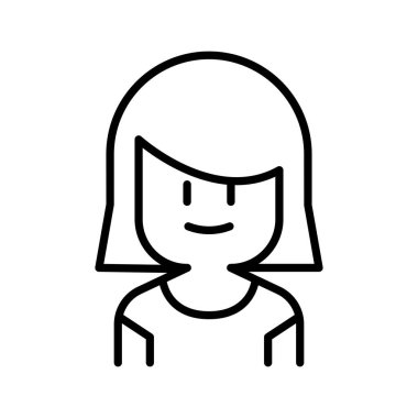 İnce çizgi biçimli vektör çizimi grafik tasarımlı kız simgesi