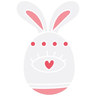 Boho moda paskalya dekoratif paskalya yumurtası tavşan kulaklı ve neşeli tasarımlı. karalama düz renk tarzında