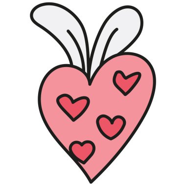 Daha küçük kalpleri ve şekillendirilmiş tavşan kulakları olan harika bir Paskalya Karikatürü kalbi. karalama renk çizgisi biçiminde
