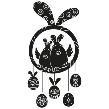 Boho moda Paskalya stilize kuşlar ve yumurtalar kaprisli bir tasarım. karalama kabartma biçiminde