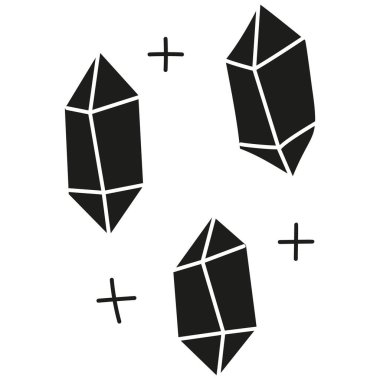 Beyaz ve siyah desenli üç soyut kristal şekil. karalama kabartma biçiminde