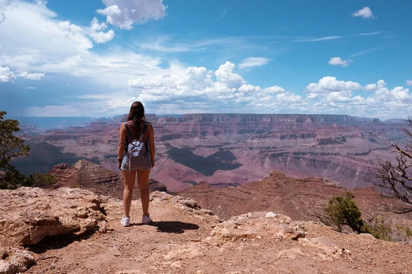 Woman over the landscape of the grand canyon of colorado in arizona