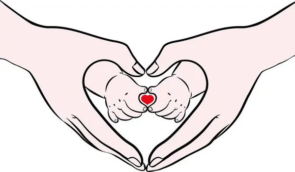 Vector Illustration Adult Baby Hand Making Heart Godation Shape Ημέρα — Διανυσματικό Αρχείο