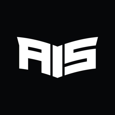 Kalkan dilimi şekilli siyah arkaplan tasarım şablonu ile AS Logo monogramı