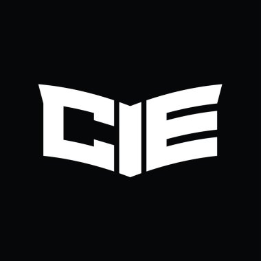 Kalkan dilimi şeklindeki siyah arkaplan tasarım şablonuna sahip CE logo monogramı