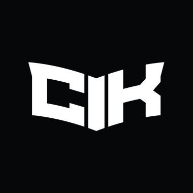 Kalkan dilimi şekilli CK Logo monogramı siyah arkaplan tasarım şablonu