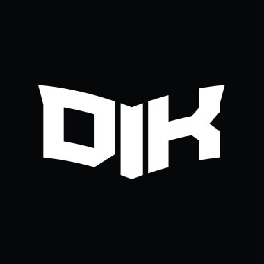Kalkan dilimi şekilli siyah arkaplan tasarım şablonu ile DK logo monogramı