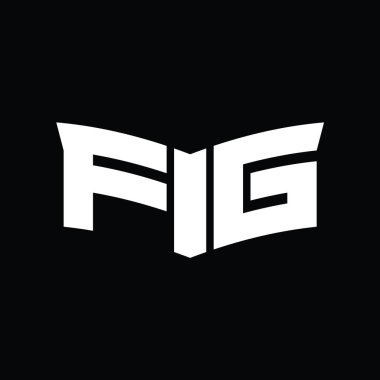Kalkan dilimi şeklindeki siyah arkaplan tasarım şablonu ile FG logo monogramı