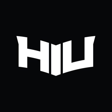 Kalkan dilimi şekilli siyah arkaplan tasarım şablonlu HU logo monogramı