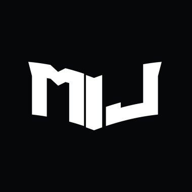 Kalkan dilimi şeklindeki siyah arkaplan tasarım şablonu ile MJ Logo monogramı