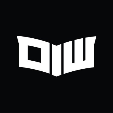 Kalkan dilimi şeklindeki siyah arkaplan tasarım şablonu ile OW logo monogramı