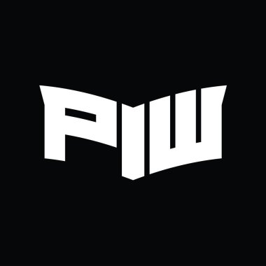 Kalkan dilimi şekilli siyah arkaplan tasarım şablonlu PW logo monogramı