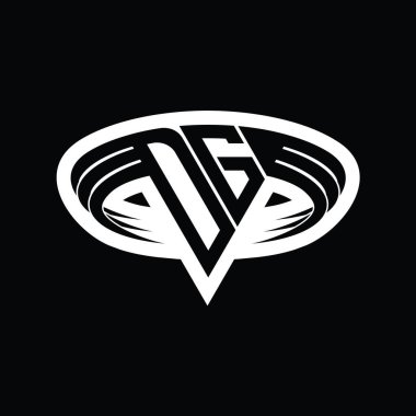Üçgen biçimli dilimlenmiş izole tasarım şablonu içeren DG logo monogram harfi