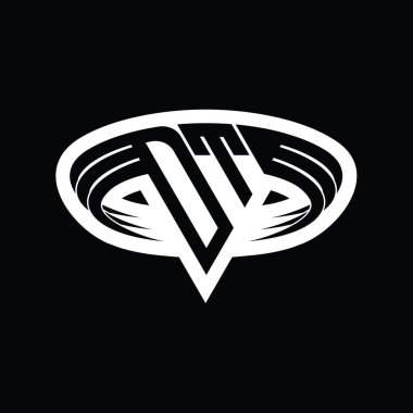 Üçgen biçimli dilimlenmiş izole tasarım şablonu içeren DT Logo monogram harfi